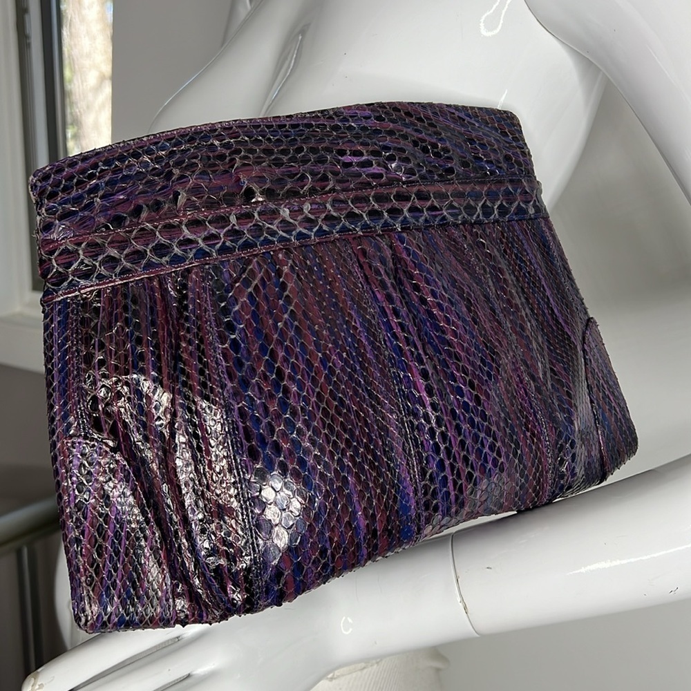Purple Eggplant Python Snakeskin Clutch Shoulder … - image 1